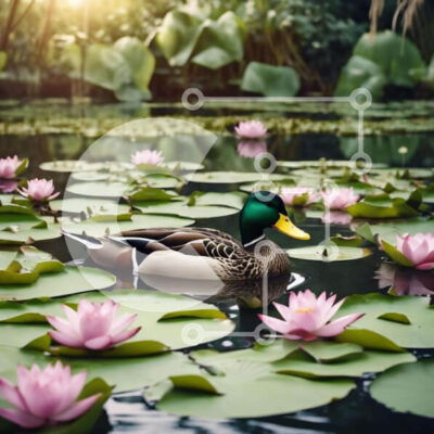 Intra Συλλεκτικό Ξύλινο Παζλ Plywood 4mm - Πάπια που κολυμπά στη λίμνη με ροζ νούφαρα Σε Ξύλινο Κουτί - Διαστάσεις: 10x10 cm – 25 κομμάτια - Image 1