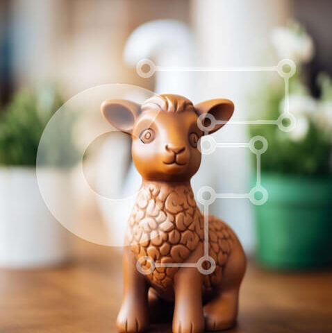 Intra Συλλεκτικό Ξύλινο Παζλ Plywood 4mm - Μικρό καφέ παιχνίδι αρνάκι με φυτά σε γλάστρες Σε Ξύλινο Κουτί - Διαστάσεις: 10x10 cm – 25 κομμάτια - Image 1