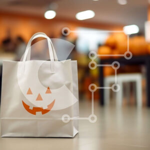 Intra Συλλεκτικό Ξύλινο Παζλ Plywood  4mm - Χάρτινη τσάντα Halloween Jack-O-Lantern στο εστιατόριο Σε Ξύλινο Κουτί - Διαστάσεις Puzzle: 10x10 cm – 25 κομμάτια