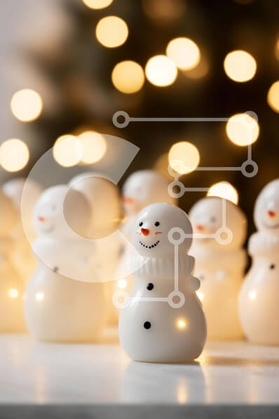 Intra Συλλεκτικό Ξύλινο Παζλ Plywood  4mm - Εορταστικά λευκά ειδώλια χιονάνθρωποι με φωτισμένο χριστουγεννιάτικο δέντρο Σε Ξύλινο Κουτί - Διαστάσεις: 10x10 cm – 25 κομμάτια