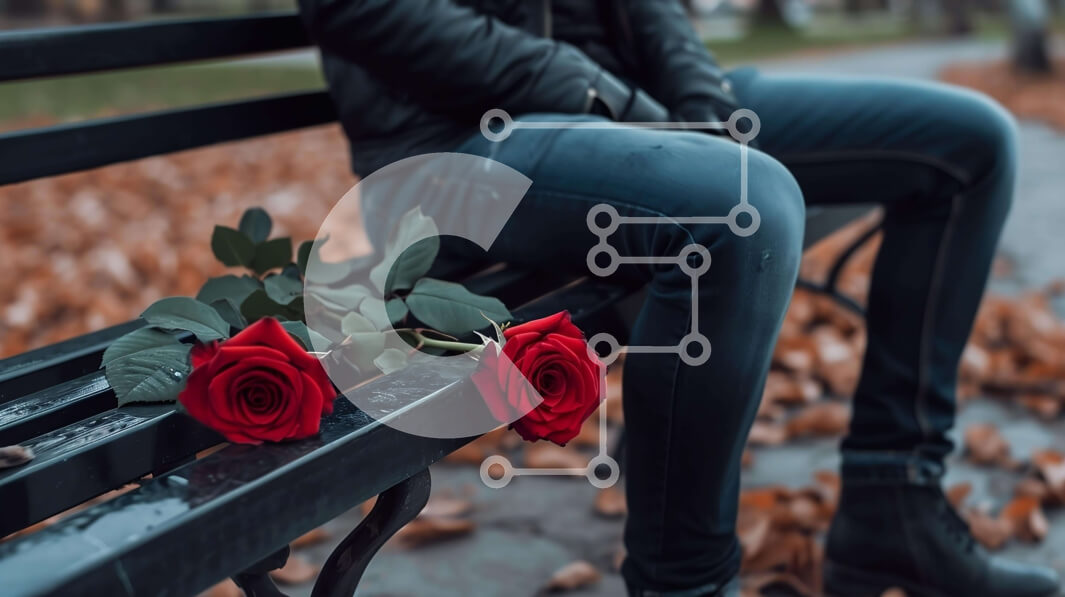 Intra Συλλεκτικό Ξύλινο Παζλ Plywood  4mm - Άτομο με κόκκινα τριαντάφυλλα που κάθεται στον υπαίθριο πάγκο Σε Ξύλινο Κουτί - Διαστάσεις Puzzle: 10x10 cm – 25 κομμάτια