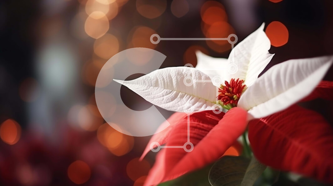 Intra Συλλεκτικό Ξύλινο Παζλ Plywood  4mm - Λευκό και κόκκινο λουλούδι Poinsettia με φώτα Bokeh Σε Ξύλινο Κουτί - Διαστάσεις: 10x10 cm – 25 κομμάτια