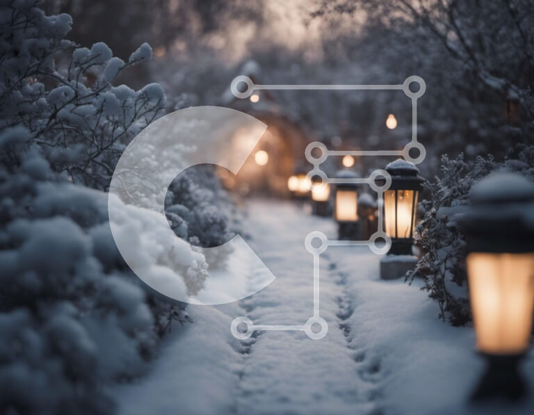 Intra Συλλεκτικό Ξύλινο Παζλ Plywood  4mm - Χιονισμένο μονοπάτι με φανάρια σε έναν χειμερινό κήπο Σε Ξύλινο Κουτί - Διαστάσεις Puzzle: 10x10 cm – 25 κομμάτια