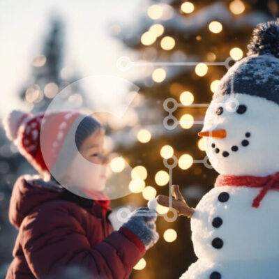 Intra Συλλεκτικό Ξύλινο Παζλ Plywood  4mm - Μικρό παιδί που παίζει με τον τεχνητό χιονάνθρωπο το χειμώνα Σε Ξύλινο Κουτί - Διαστάσεις Puzzle: 10x10 cm – 25 κομμάτια - Image 1