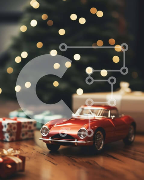 Intra Συλλεκτικό Ξύλινο Παζλ Plywood  4mm - Κόκκινο παιχνίδι αυτοκίνητο με χριστουγεννιάτικο δέντρο και δώρα Σε Ξύλινο Κουτί - Διαστάσεις: 10x10 cm – 25 κομμάτια