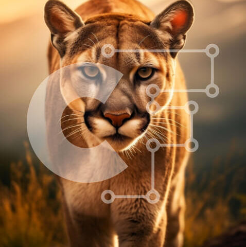 Intra Συλλεκτικό Ξύλινο Παζλ Plywood  4mm - Majestic Mountain Lion στο χρυσό ηλιοβασίλεμα Σε Ξύλινο Κουτί - Διαστάσεις: 10x10 cm – 25 κομμάτια - Image 1