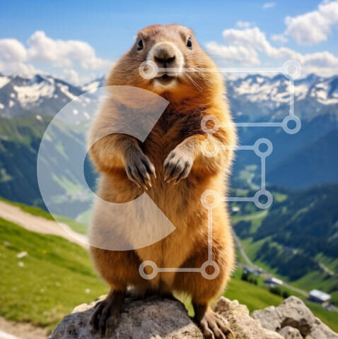 Intra Συλλεκτικό Ξύλινο Παζλ Plywood 4mm - Εκπληκτική εικόνα ενός Groundhog σε ένα ορεινό τοπίο Σε Ξύλινο Κουτί - Διαστάσεις: 10x10 cm – 25 κομμάτια - Image 1