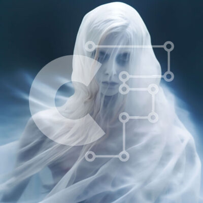 Intra Συλλεκτικό Ξύλινο Παζλ Plywood  4mm - Πλωτή γυναίκα με λευκό πέπλο σε σκούρο μπλε φόντο Σε Ξύλινο Κουτί - Διαστάσεις Puzzle: 10x10 cm – 25 κομμάτια - Image 1