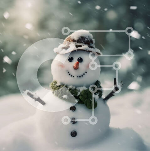 Intra Συλλεκτικό Ξύλινο Παζλ Plywood  4mm - Χαριτωμένος χιονάνθρωπος με καπέλο και κασκόλ στο χειμερινό τοπίο Σε Ξύλινο Κουτί - Διαστάσεις: 10x10 cm – 25 κομμάτια - Image 1