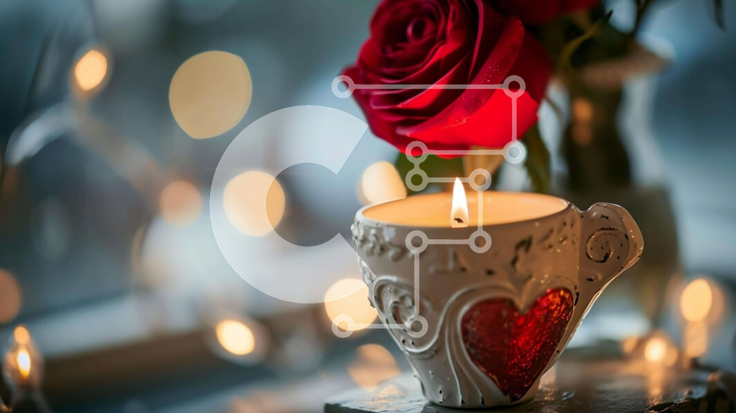 Intra Συλλεκτικό Ξύλινο Παζλ Plywood  4mm - Κόκκινο τριαντάφυλλο, κερί και κύπελλο σε ανοιχτό παράθυρο Σε Ξύλινο Κουτί - Διαστάσεις Puzzle: 10x10 cm – 25 κομμάτια