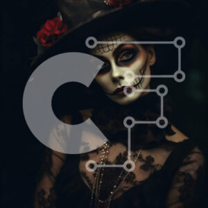 Intra Συλλεκτικό Ξύλινο Παζλ Plywood  4mm - Αποκριάτικο πορτρέτο μιας γυναίκας με σκελετό κοστούμι και κόκκινα τριαντάφυλλα Σε Ξύλινο Κουτί - Διαστάσεις Puzzle: 10x10 cm – 25 κομμάτια