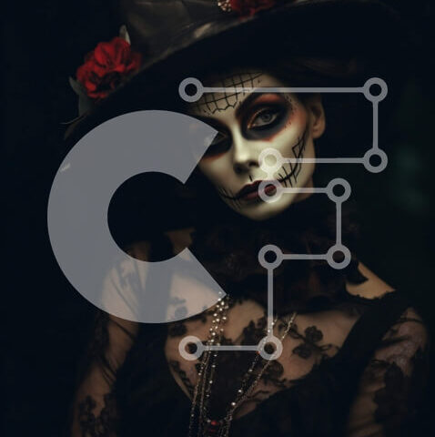 Intra Συλλεκτικό Ξύλινο Παζλ Plywood  4mm - Αποκριάτικο πορτρέτο μιας γυναίκας με σκελετό κοστούμι και κόκκινα τριαντάφυλλα Σε Ξύλινο Κουτί - Διαστάσεις Puzzle: 10x10 cm – 25 κομμάτια - Image 1