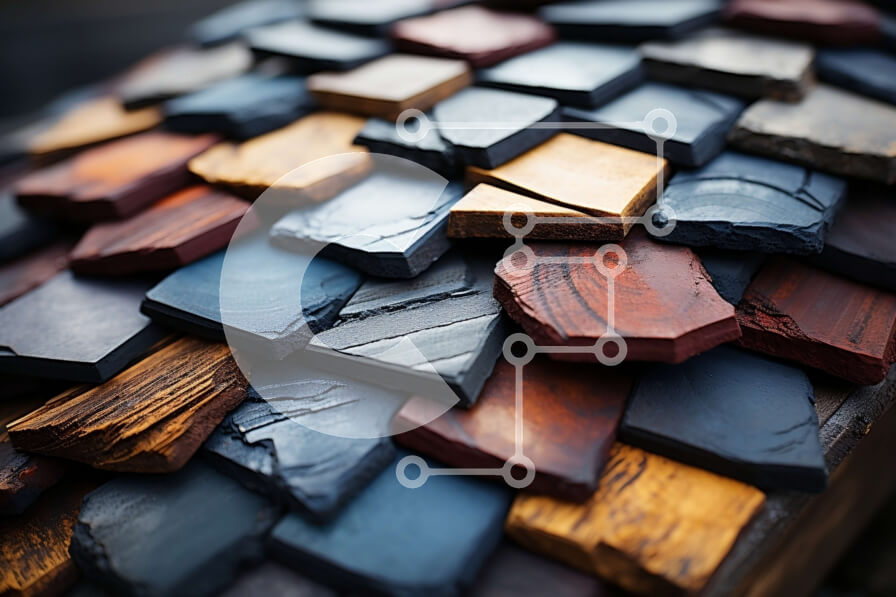 Intra Συλλεκτικό Ξύλινο Παζλ Plywood  4mm - Κοντινή όψη των πλακιδίων στέγης από σχιστόλιθο σε ξύλινη επιφάνεια Σε Ξύλινο Κουτί - Διαστάσεις Puzzle: 10x10 cm – 25 κομμάτια