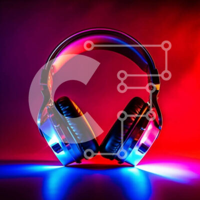 Intra Συλλεκτικό Ξύλινο Παζλ Plywood 4mm - Κομψά και μοντέρνα ακουστικά σε κόκκινο, μπλε και μωβ με λευκές πινελιές Σε Ξύλινο Κουτί - Διαστάσεις Puzzle: 10x10 cm – 25 κομμάτια - Image 1