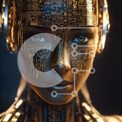 Intra Συλλεκτικό Ξύλινο Παζλ Plywood  4mm - Θηλυκό ρομπότ με χρυσό και μαύρο κύκλωμα στο πρόσωπο Σε Ξύλινο Κουτί - Διαστάσεις Puzzle: 10x10 cm – 25 κομμάτια - Image 1