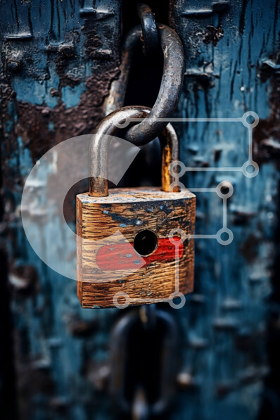 Intra Συλλεκτικό Ξύλινο Παζλ Plywood  4mm - Σκουριασμένο λουκέτο στην μπλε μεταλλική πόρτα - φωτογραφία αρχείου Σε Ξύλινο Κουτί - Διαστάσεις: 10x10 cm – 25 κομμάτια