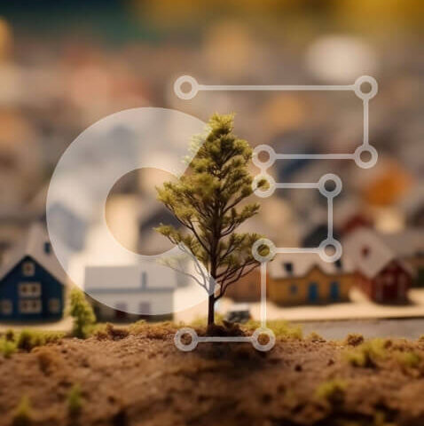 Intra Συλλεκτικό Ξύλινο Παζλ Plywood  4mm - Γραφική εικόνα μιας μικρής πόλης με σπίτια και ένα δέντρο Σε Ξύλινο Κουτί - Διαστάσεις Puzzle: 10x10 cm – 25 κομμάτια - Image 1