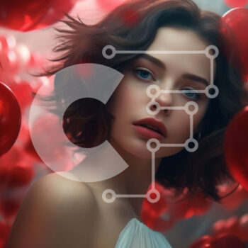 Intra Συλλεκτικό Ξύλινο Παζλ Plywood  4mm - Ρομαντική εικόνα γυναίκας με μπαλόνια σε σχήμα καρδιάς Σε Ξύλινο Κουτί - Διαστάσεις Puzzle: 10x10 cm – 25 κομμάτια - Image 1