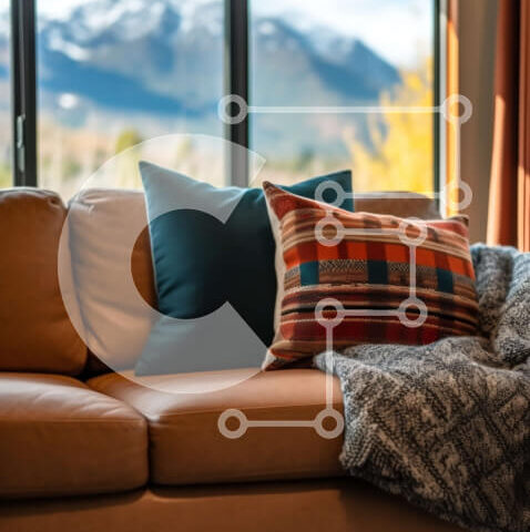 Intra Συλλεκτικό Ξύλινο Παζλ Plywood  4mm - Άνετο εσωτερικό με καφέ δερμάτινο καναπέ και θέα στο βουνό Σε Ξύλινο Κουτί - Διαστάσεις Puzzle: 10x10 cm – 25 κομμάτια - Image 1