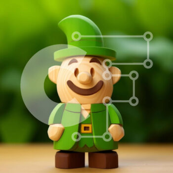 Intra Συλλεκτικό Ξύλινο Παζλ Plywood  4mm - Χαμογελαστό ξύλινο ειδώλιο καλικάτζαρου με πράσινη ενδυμασία Σε Ξύλινο Κουτί - Διαστάσεις Puzzle: 10x10 cm – 25 κομμάτια - Image 1