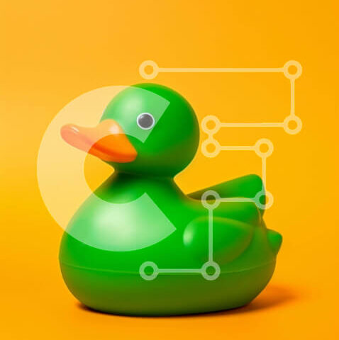 Intra Συλλεκτικό Ξύλινο Παζλ Plywood  4mm - Πράσινη λαστιχένια πάπια σε πορτοκαλί φόντο Σε Ξύλινο Κουτί - Διαστάσεις: 10x10 cm – 25 κομμάτια - Image 1