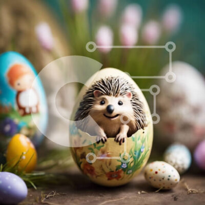 Intra Συλλεκτικό Ξύλινο Παζλ Plywood  4mm - Πολύχρωμα Πασχαλινά αυγά και ζωγραφισμένος σκαντζόχοιρος για τον εορτασμό του Πάσχα Σε Ξύλινο Κουτί - Διαστάσεις: 10x10 cm – 25 κομμάτια - Image 1