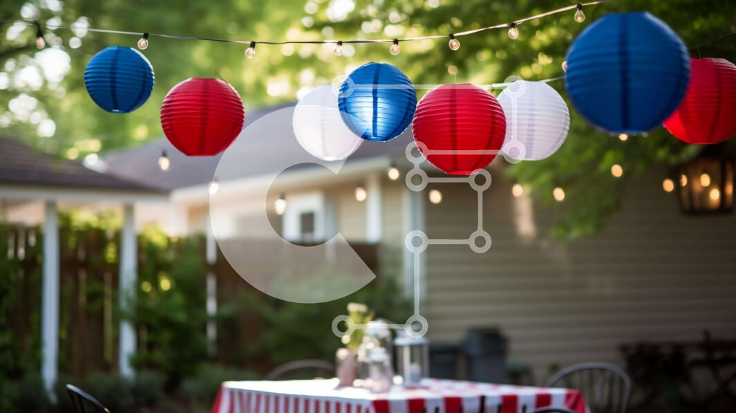 Intra Συλλεκτικό Ξύλινο Παζλ Plywood  4mm - Πατριωτικό πάρτι στην αυλή με κόκκινο, λευκό και μπλε ντεκόρ Σε Ξύλινο Κουτί - Διαστάσεις: 10x10 cm – 25 κομμάτια