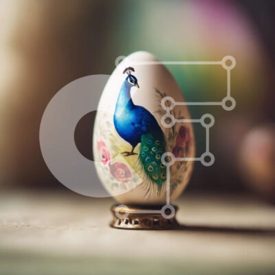 Intra Συλλεκτικό Ξύλινο Παζλ Plywood  4mm - Πασχαλινό αυγό με σχέδιο μπλε παγώνι Σε Ξύλινο Κουτί - Διαστάσεις: 10x10 cm – 25 κομμάτια - Image 1