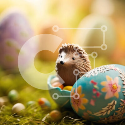 Intra Συλλεκτικό Ξύλινο Παζλ Plywood  4mm - Πασχαλινός σκαντζόχοιρος σε διακοσμημένο αυγό με πολύχρωμες πασχαλινές διακοσμήσεις Σε Ξύλινο Κουτί - Διαστάσεις: 10x10 cm – 25 κομμάτια - Image 1