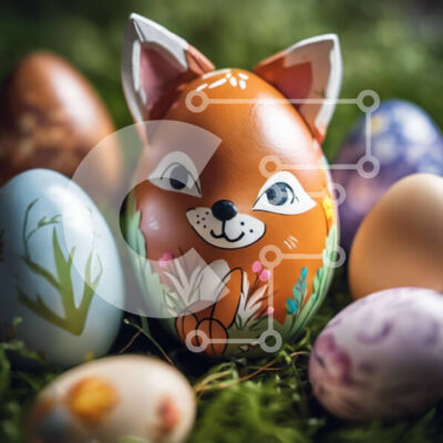 Intra Συλλεκτικό Ξύλινο Παζλ Plywood  4mm - Πολύχρωμα ζωγραφισμένα πασχαλινά αυγά με σχέδια ζώων σε βρύα Σε Ξύλινο Κουτί - Διαστάσεις: 10x10 cm – 25 κομμάτια - Image 1