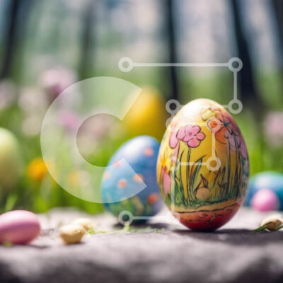 Intra Συλλεκτικό Ξύλινο Παζλ Plywood 4mm - Ομάδα διακοσμημένων πασχαλινών αυγών με λουλούδια και ξηρούς καρπούς Σε Ξύλινο Κουτί - Διαστάσεις Puzzle: 10x10 cm – 25 κομμάτια - Image 1