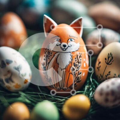 Intra Συλλεκτικό Ξύλινο Παζλ Plywood  4mm - Πασχαλινό αυγό με ζωγραφισμένη αλεπού και στολισμένα αυγά Σε Ξύλινο Κουτί - Διαστάσεις: 10x10 cm – 25 κομμάτια - Image 1