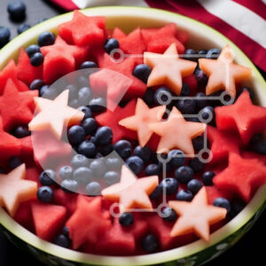 Intra Συλλεκτικό Ξύλινο Παζλ Plywood 4mm - Patriotic Fruit Bowl με καρπούζι σε σχήμα αστεριού, βατόμουρα και φράουλες Σε Ξύλινο Κουτί - Διαστάσεις: 10x10 cm – 25 κομμάτια - Image 1