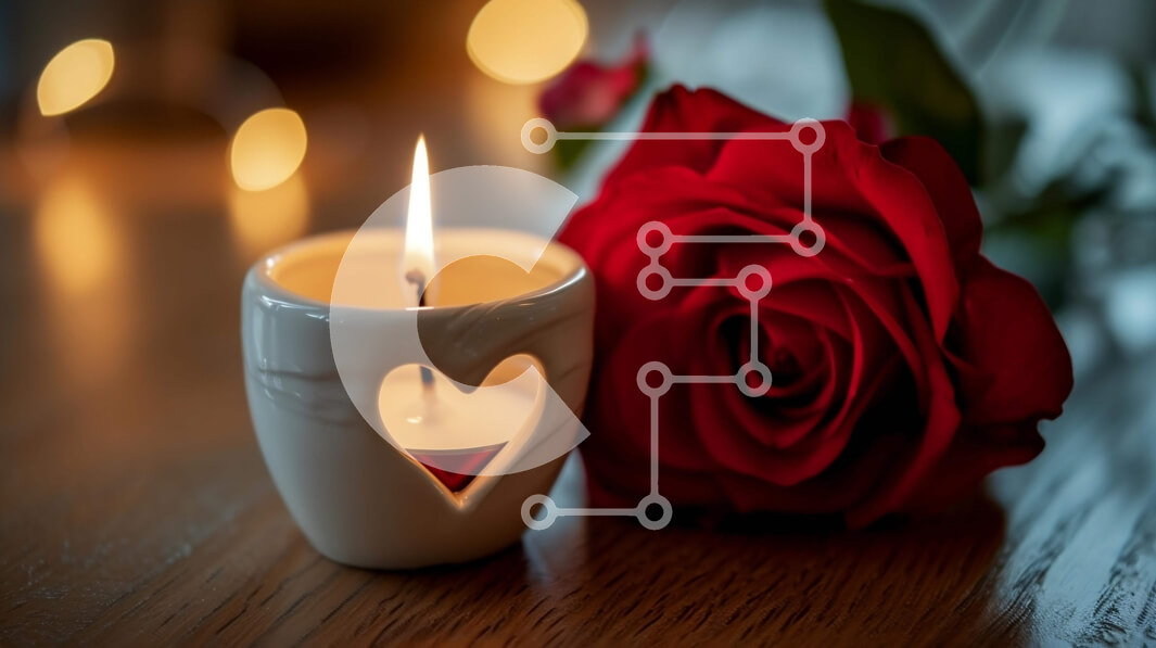 Intra Συλλεκτικό Ξύλινο Παζλ Plywood  4mm - Κόκκινο τριαντάφυλλο και κερί σε ξύλινο τραπέζι Σε Ξύλινο Κουτί - Διαστάσεις Puzzle: 10x10 cm – 25 κομμάτια