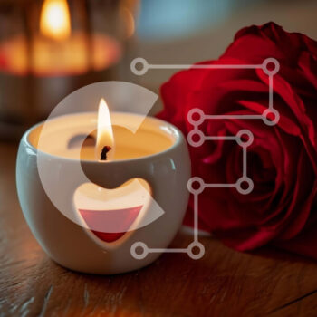 Intra Συλλεκτικό Ξύλινο Παζλ Plywood  4mm - Ρομαντικό κόκκινο τριαντάφυλλο και καρδιά από κερί Σε Ξύλινο Κουτί - Διαστάσεις Puzzle: 10x10 cm – 25 κομμάτια - Image 1