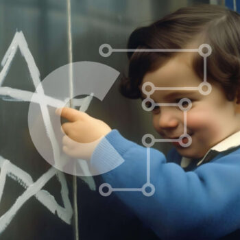 Intra Συλλεκτικό Ξύλινο Παζλ Plywood  4mm - Νεαρό αγόρι που σχεδιάζει στον πίνακα με το αστέρι του Δαβίδ Σε Ξύλινο Κουτί - Διαστάσεις Puzzle: 10x10 cm – 25 κομμάτια - Image 1