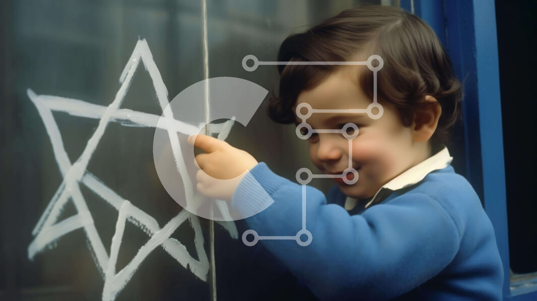 Intra Συλλεκτικό Ξύλινο Παζλ Plywood  4mm - Νεαρό αγόρι που σχεδιάζει στον πίνακα με το αστέρι του Δαβίδ Σε Ξύλινο Κουτί - Διαστάσεις Puzzle: 10x10 cm – 25 κομμάτια