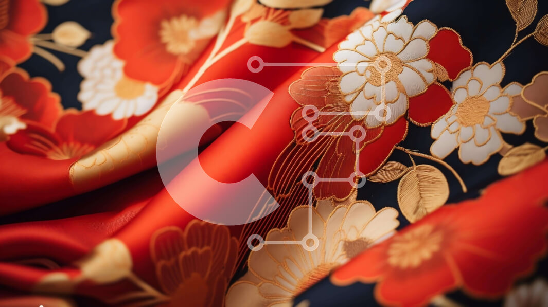 Intra Συλλεκτικό Ξύλινο Παζλ Plywood  4mm - Κοντινό πλάνο κόκκινο και λευκό λουλουδάτο ύφασμα με περίπλοκο σχέδιο Σε Ξύλινο Κουτί - Διαστάσεις Puzzle: 10x10 cm – 25 κομμάτια