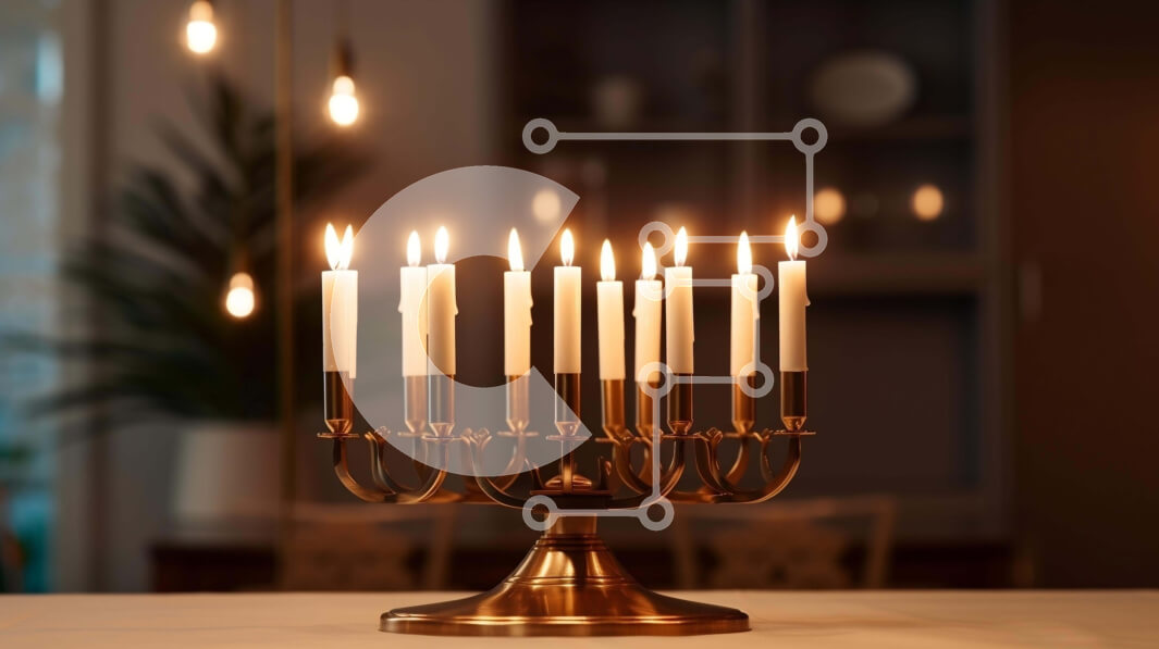 Intra Συλλεκτικό Ξύλινο Παζλ Plywood 4mm - Ορειχάλκινο Menorah σε ένα εορταστικό τραπέζι για τον εορτασμό του Χανουκά Σε Ξύλινο Κουτί - Διαστάσεις Puzzle: 10x10 cm – 25 κομμάτια - Image 1