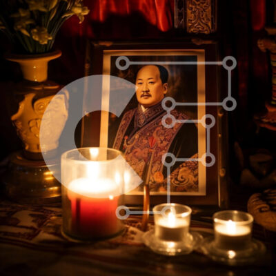 Intra Συλλεκτικό Ξύλινο Παζλ Plywood  4mm - Εορταστικό πορτρέτο του ασιατικού άνδρα με τα κεριά Σε Ξύλινο Κουτί - Διαστάσεις Puzzle: 10x10 cm – 25 κομμάτια - Image 1