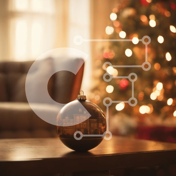 Intra Συλλεκτικό Ξύλινο Παζλ Plywood  4mm - Εορταστικό χριστουγεννιάτικο ντεκόρ με τραπεζάκι σαλονιού και διακοσμητική μπάλα Σε Ξύλινο Κουτί - Διαστάσεις Puzzle: 10x10 cm – 25 κομμάτια