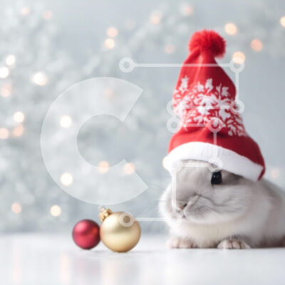 Intra Συλλεκτικό Ξύλινο Παζλ Plywood  4mm - Χαριτωμένο λαγουδάκι με καπέλο Άγιου Βασίλη και στολίδια Σε Ξύλινο Κουτί - Διαστάσεις Puzzle: 10x10 cm – 25 κομμάτια - Image 1