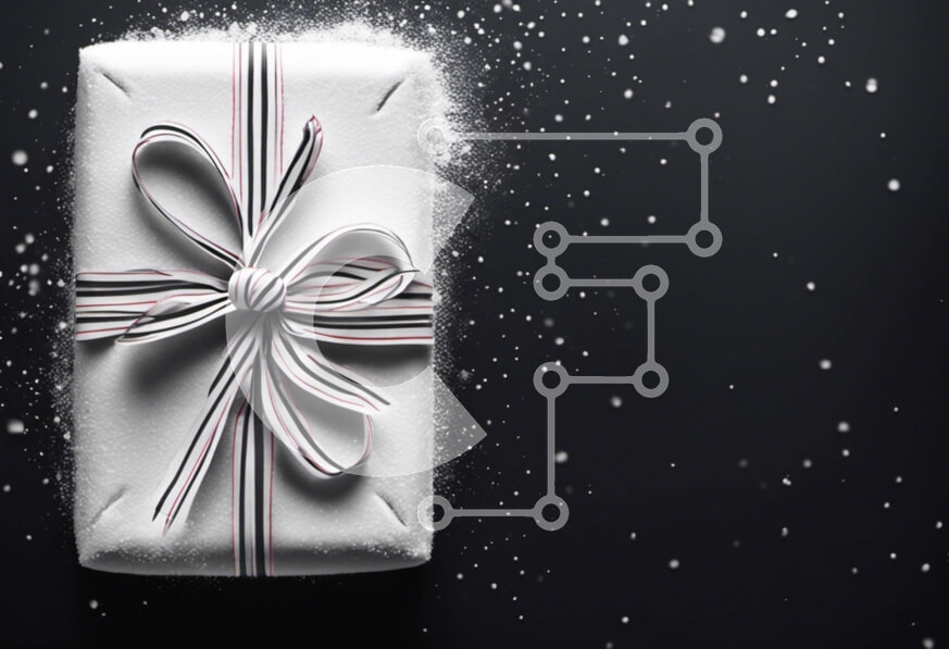 Intra Συλλεκτικό Ξύλινο Παζλ Plywood  4mm - Λευκό δώρο με ριγέ κορδέλες και χιόνι που πέφτει Σε Ξύλινο Κουτί - Διαστάσεις: 10x10 cm – 25 κομμάτια