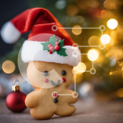 Intra Συλλεκτικό Ξύλινο Παζλ Plywood 4mm - Μπισκότο μελόψωμο με καπέλο Άγιου Βασίλη και εορταστικά στολίδια Σε Ξύλινο Κουτί - Διαστάσεις: 10x10 cm – 25 κομμάτια - Image 1