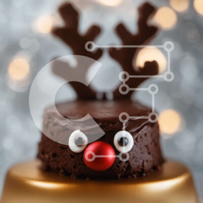 Intra Συλλεκτικό Ξύλινο Παζλ Plywood  4mm - Κέικ με κέρατα ταράνδου και κόκκινες μύτες Σε Ξύλινο Κουτί - Διαστάσεις: 10x10 cm – 25 κομμάτια - Image 1