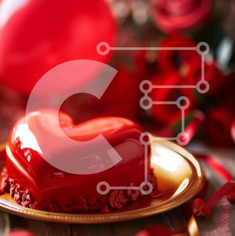 Intra Συλλεκτικό Ξύλινο Παζλ Plywood  4mm - Τούρτα του Αγίου Βαλεντίνου σε σχήμα καρδιάς με κόκκινα τριαντάφυλλα και μπαλόνια Σε Ξύλινο Κουτί - Διαστάσεις: 10x10 cm – 25 κομμάτια - Image 1