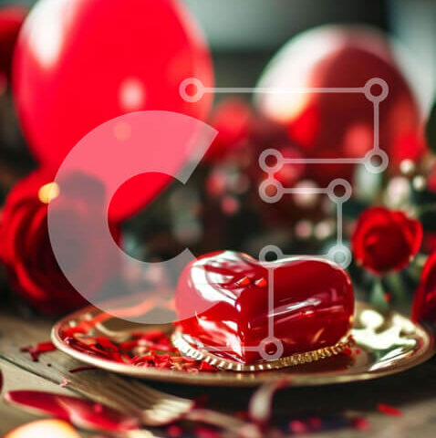 Intra Συλλεκτικό Ξύλινο Παζλ Plywood  4mm - Ρομαντική τούρτα του Αγίου Βαλεντίνου με τριαντάφυλλα και μπαλόνια Σε Ξύλινο Κουτί - Διαστάσεις: 10x10 cm – 25 κομμάτια - Image 1