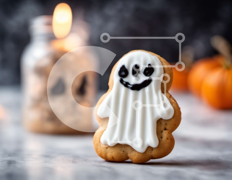 Intra Συλλεκτικό Ξύλινο Παζλ Plywood  4mm - Μπισκότο σε σχήμα φαντάσματος με κολοκύθες και κεριά Σε Ξύλινο Κουτί - Διαστάσεις Puzzle: 10x10 cm – 25 κομμάτια