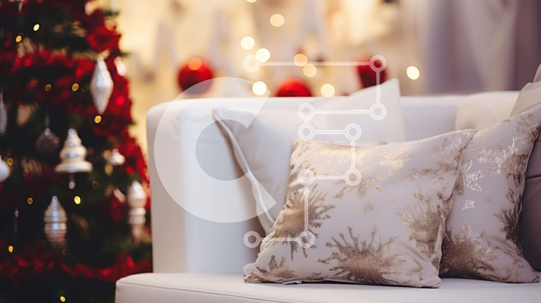 Intra Συλλεκτικό Ξύλινο Παζλ Plywood  4mm - Εορταστικός λευκός καναπές με χριστουγεννιάτικα στολίδια Σε Ξύλινο Κουτί - Διαστάσεις Puzzle: 10x10 cm – 25 κομμάτια