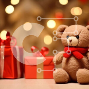 Intra Συλλεκτικό Ξύλινο Παζλ Plywood  4mm - Αρκουδάκι διακοπών με κόκκινα κουτιά δώρου και φωτάκια Σε Ξύλινο Κουτί - Διαστάσεις: 10x10 cm – 25 κομμάτια